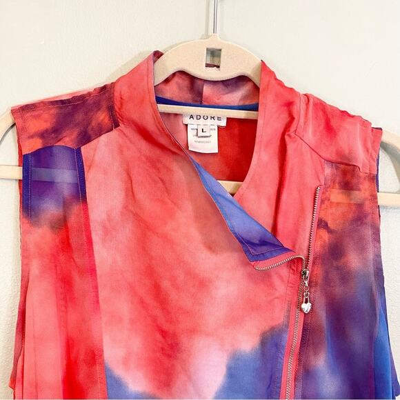 Adore Women's Mock Neck Tie Dye Zip Up Flowy Sleeveless Blouse Size Large - Picture 3 of 11